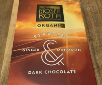 Moser Roth Organic Peruvian Ginger and Mandarin Dark Chocolate.